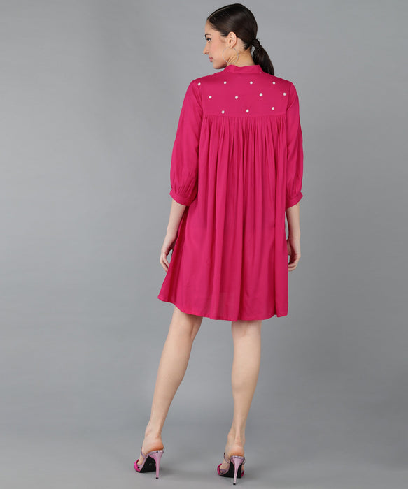 Pink Rayon Solid Embroidered Tunic