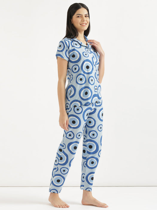 Button Down Blue Evil Eye Co-ord Set-CK-BLUEEVILEYE-BD