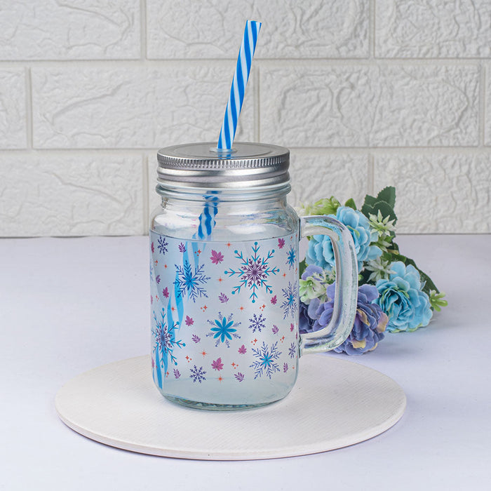 Whistling Snowflakes Clear Mason Jar