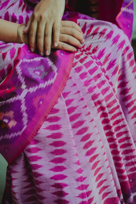 Ikkat Cotton Saree - Pink