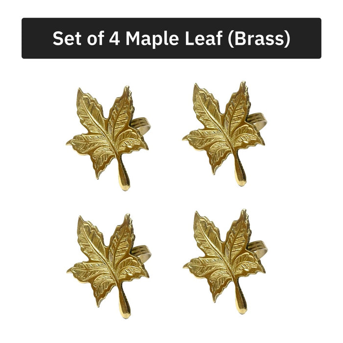 Premium Brass Napkin Rings, Maple Leaf