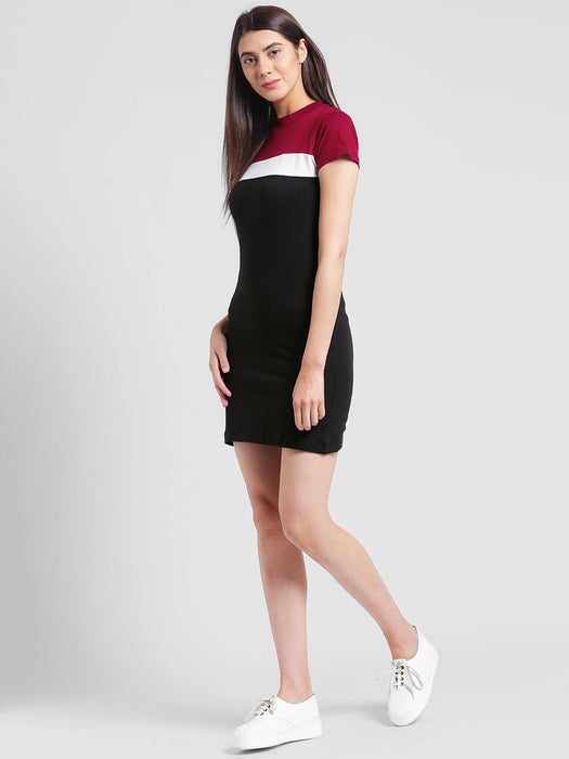 Color Block Short Sleeve Bodycon Dress