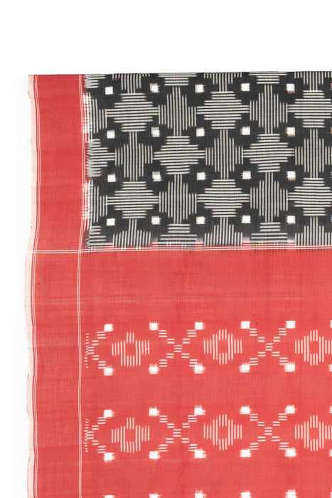 Ikkat Cotton Saree - Black Red