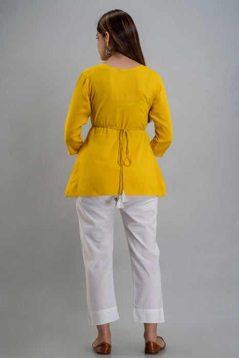 Women's Rayon embroidered Hip Length Formal Tops KRT035YELLOW