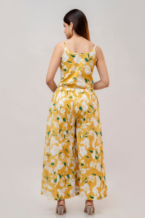 Cotton Sleeveless Yellow Floral Print Co-ord Set-WT6003YELLOW