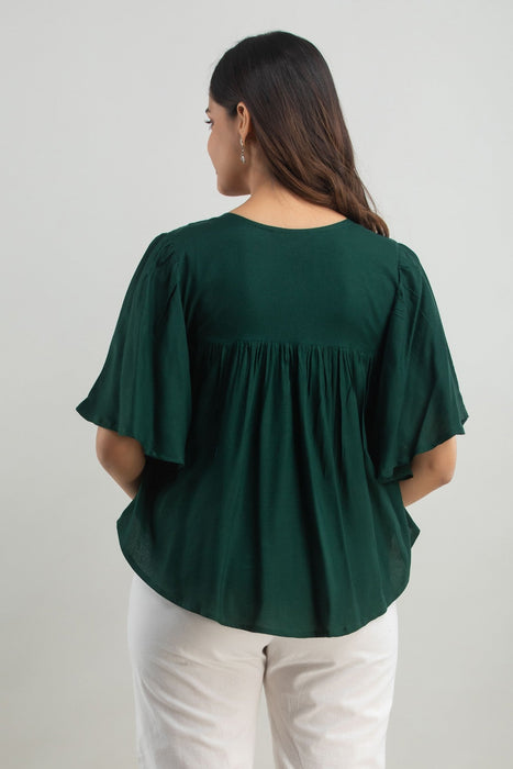 Women's Rayon embroidered Hip Length Formal Tops KRT019GREEN