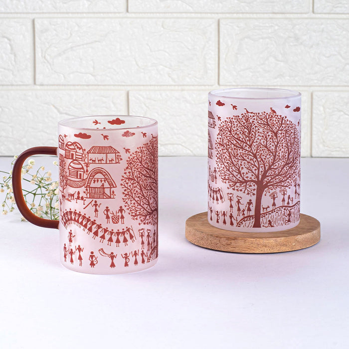 Ethnic Warli Art Frosted mugs - Set of 2 and 4