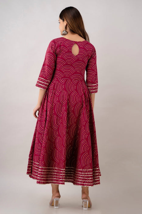 Women's Pure Cotton Printed Ankle Length Full Flared Traditional Kurta KR0131PINK