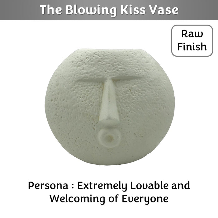 The Blowing Kiss Face Vase 6 inches (Ivory, Raw Finish)