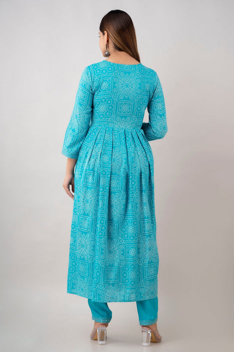 Traditional Zari Embroidery Work A-Line Kurta With Trouser & Dupatta - KR3004TURQUOISE