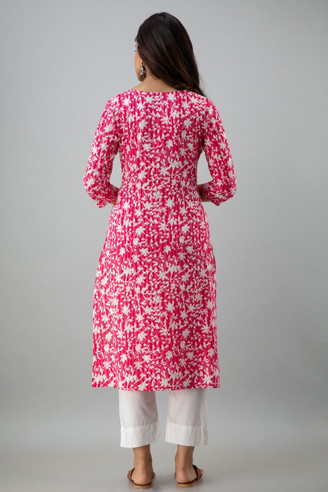 Women's Rayon Printed Calf Length Straight Kurta KR081PINK