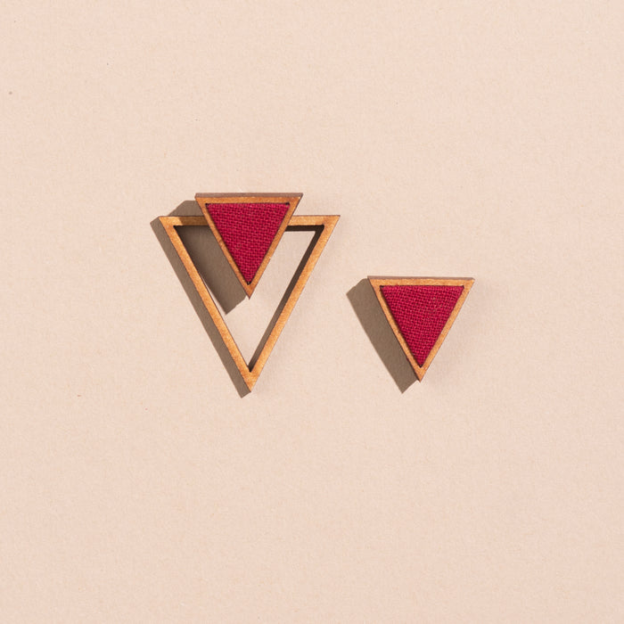 Maroon Two Look In One Fabric And Wood Triangle Earring