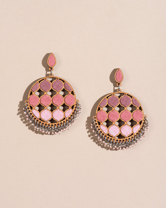 Shades Of Pink Fabric And Wood Statement Earrings