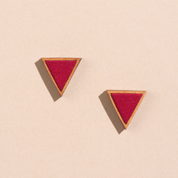 Maroon Two Look In One Fabric And Wood Triangle Earring