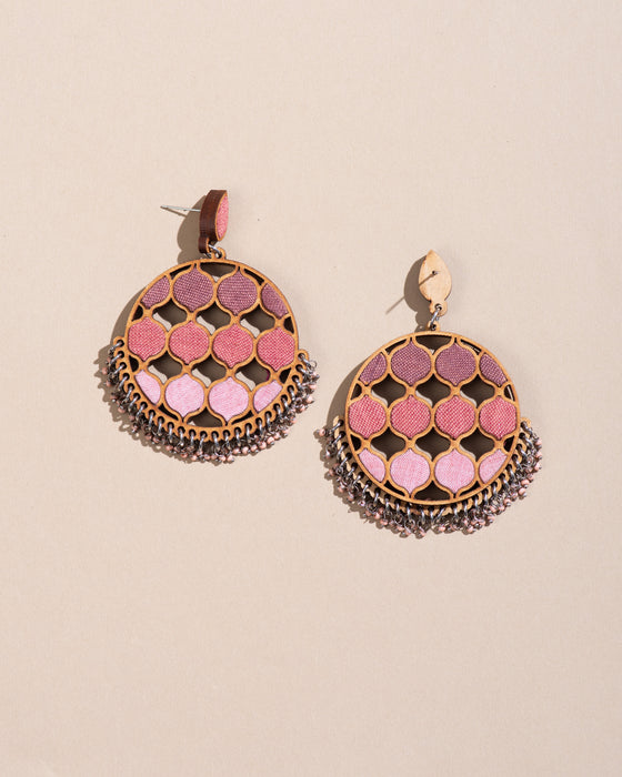 Shades Of Pink Fabric And Wood Statement Earrings