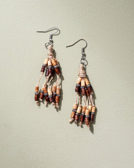 Multilayer Jute, Wooden Beads Earrings