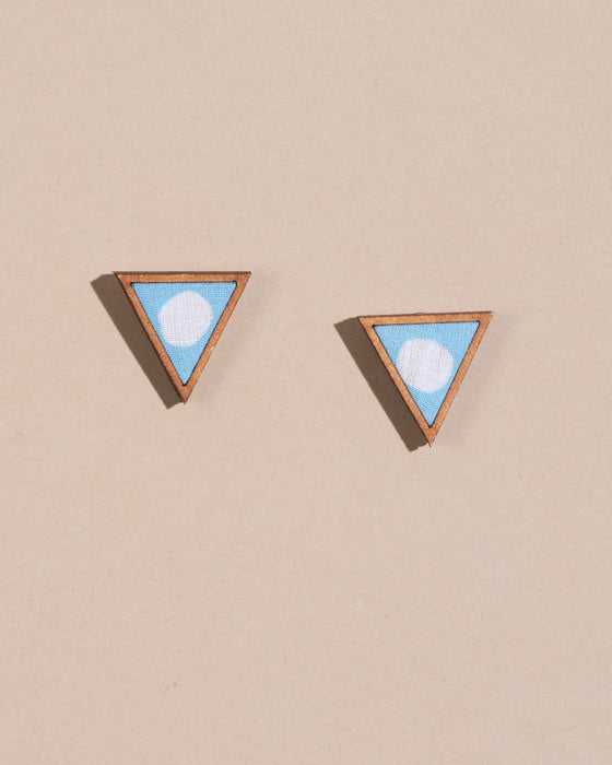 Blue Two Look In One Fabric And Wood Triangle Earring