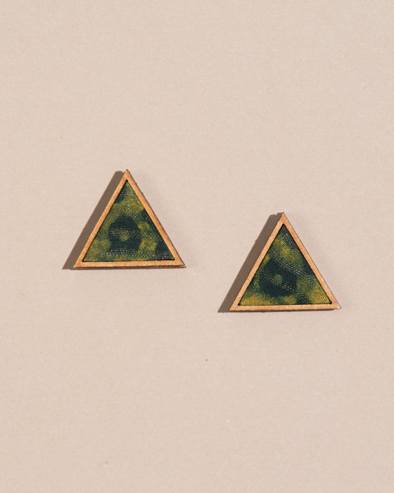 Green Batik Fabric And Wood Triangular Studs