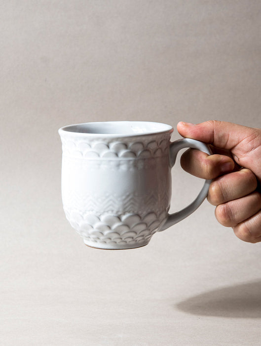 Ceramic Stoneware White Etched Mug