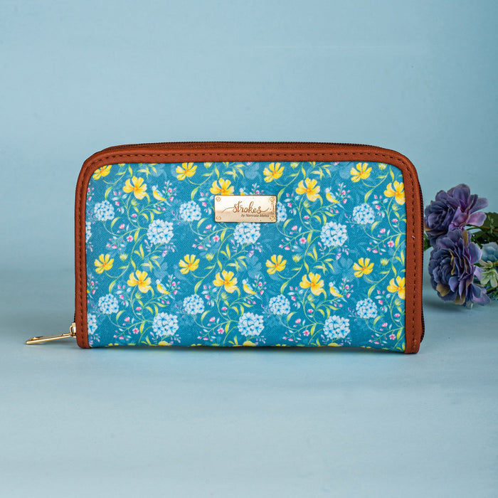 Vintage Blooms Blue Zipper Wallet