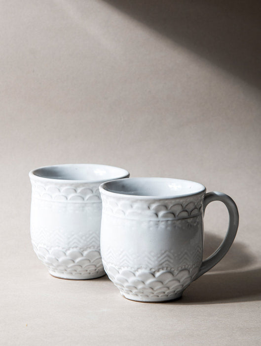 Ceramic Stoneware White Etched Mug