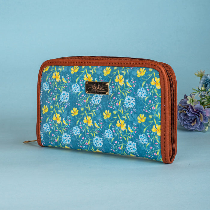 Vintage Blooms Blue Zipper Wallet