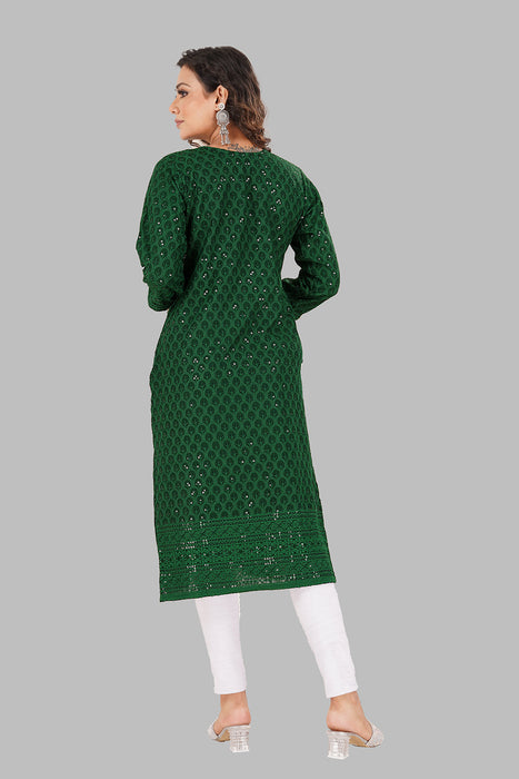 Rayon Chikan sequence work Kurti-NMK-GREEN