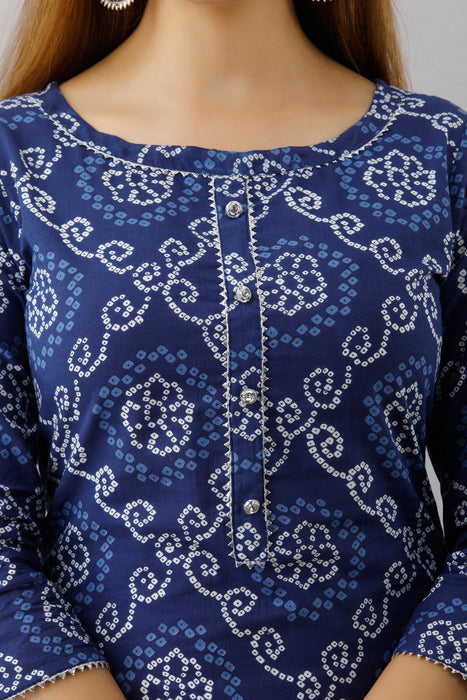 Women's 100% Pure Cotton Printed Calf Length Straight Kurta KR051BLUE