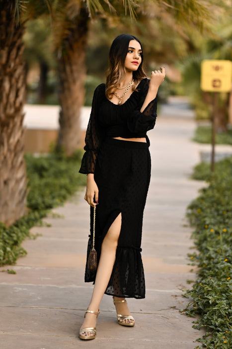 BLACK CURRENT SKIRT TOP CO-ORD SET