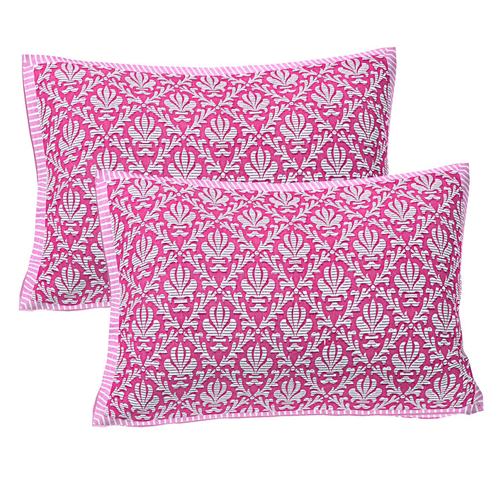 Jaipuri Print Cotton king 90 by 108 Floral Bedsheet with two big size pillow cover BS-59 Pink