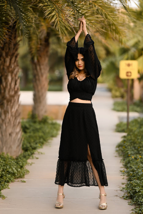 BLACK CURRENT SKIRT TOP CO-ORD SET