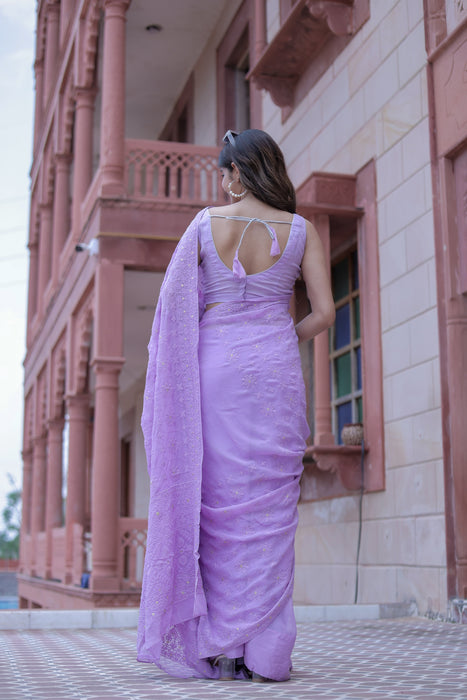 Dreamy Lavendar (Thread work pure georgette saree)