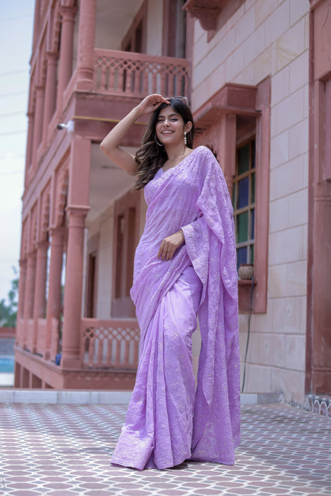 Dreamy Lavendar (Thread work pure georgette saree)