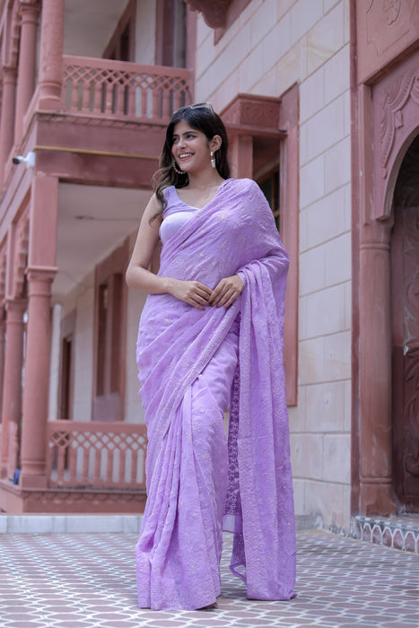 Dreamy Lavendar (Thread work pure georgette saree)