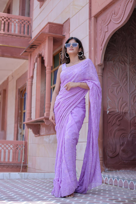 Dreamy Lavendar (Thread work pure georgette saree)