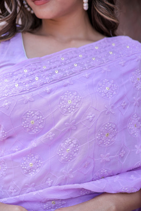 Dreamy Lavendar (Thread work pure georgette saree)