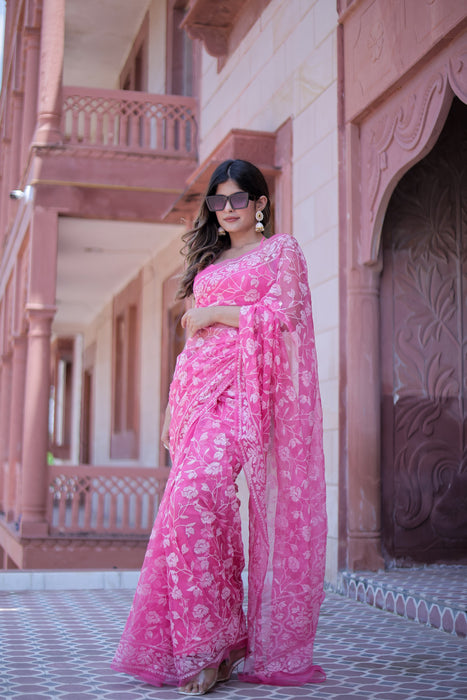 Rose Quartz (Pure Silk Organza Sequins Work Saree)