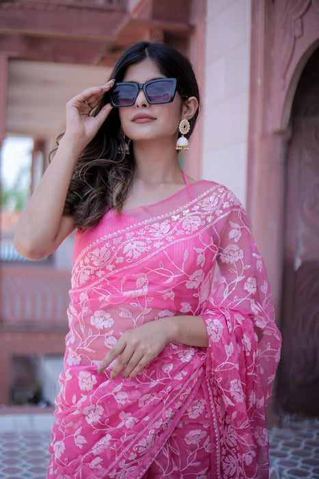 Rose Quartz (Pure Silk Organza Sequins Work Saree)