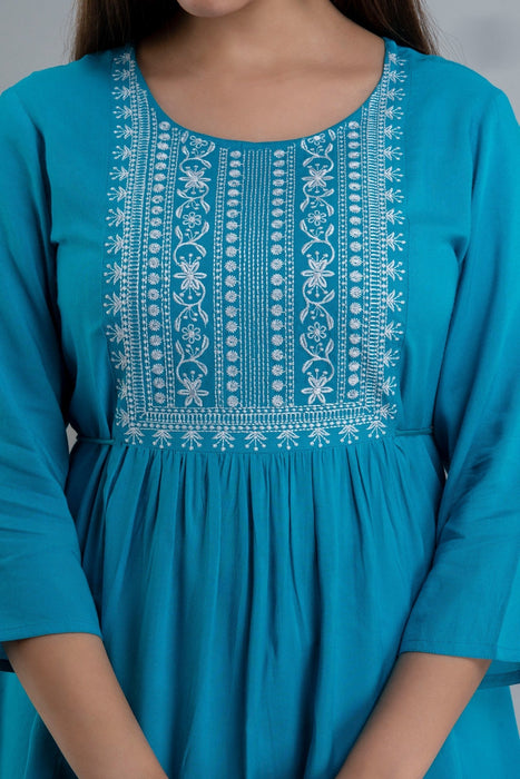 Women's Rayon embroidered Hip Length Formal Tops KRT035TURQUOISE