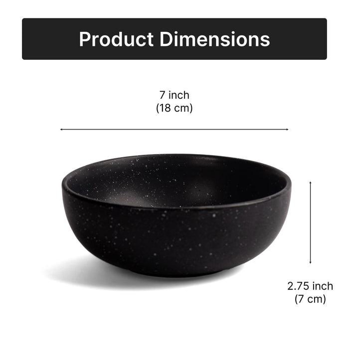 Matte Black Ceramic Serving Bowl, 7 inch, Microwave Safe - Sparkle Black