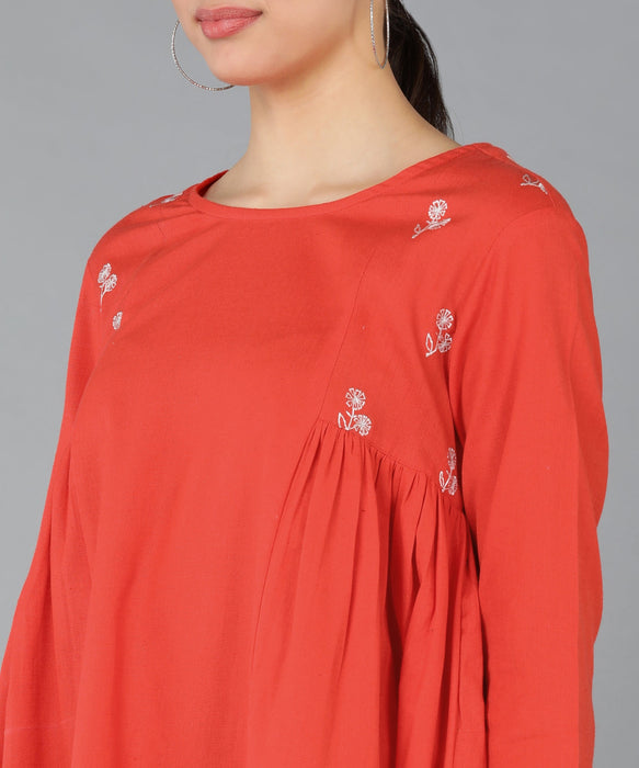 Orange Cotton Embroidered Tunic