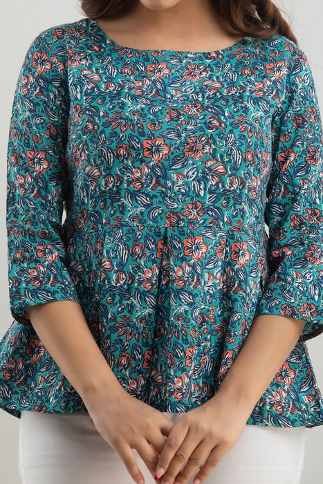 Women's Rayon Printed Hip Length Formal Tops KRT020BLUE