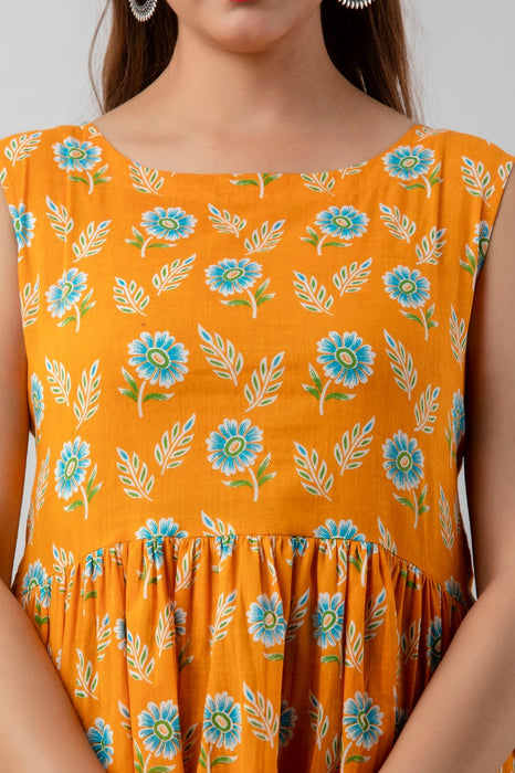 Women's Pure Cotton Printed Hip Length Formal Tops KRT046ORANGE