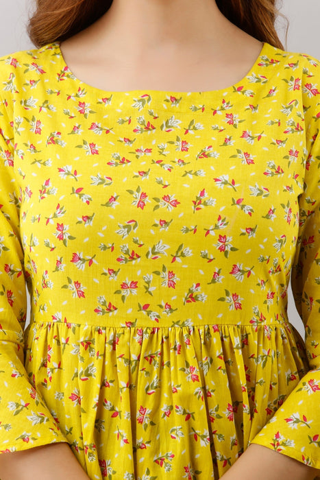 Women's Pure Cotton Printed Hip Length Formal Tops KRT003YELLOW