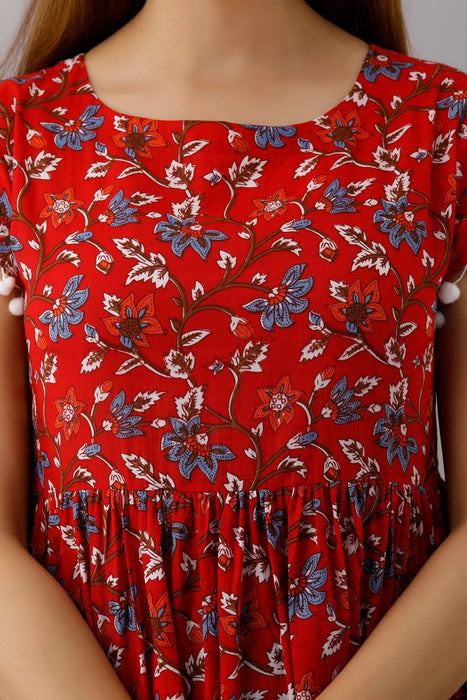 Women's Pure Cotton Printed Hip Length Formal Tops KRT010RED