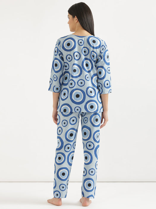 Notched Neck Blue Evil Eye Co-ord Set-CK-BLUEEVILEYENOTCHED