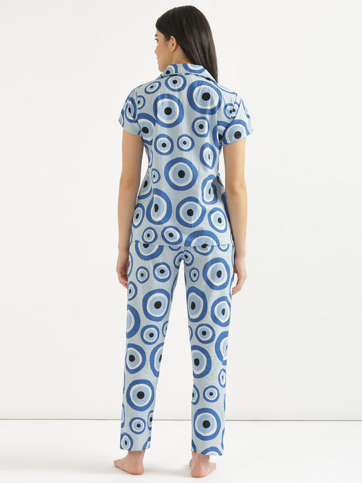 Button Down Blue Evil Eye Co-ord Set-CK-BLUEEVILEYE-BD