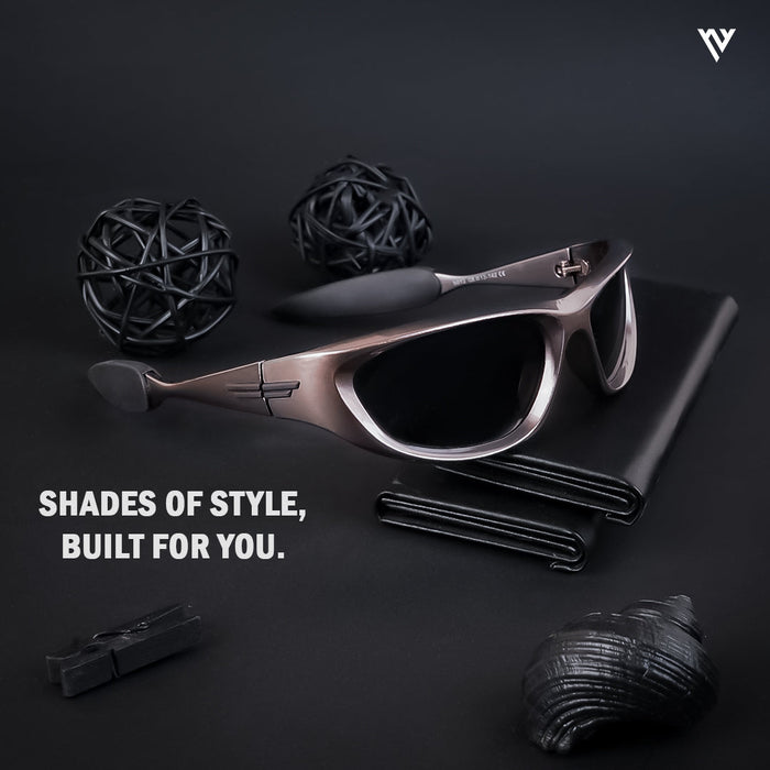 Voyage Exclusive Copper & Black Polarized Wrap Around Sunglasses for Men & Women - PMG4021