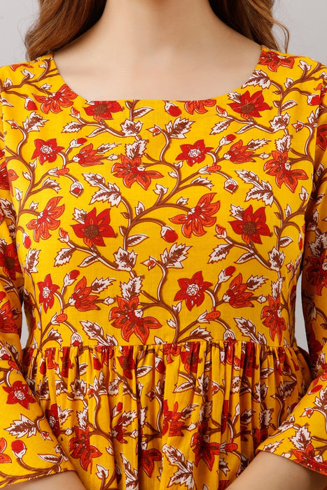 Women's Pure Cotton Printed Hip Length Formal Tops KRT007YELLOW