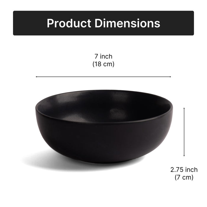 Matte Black Ceramic Serving Bowl, 7 inch, Microwave Safe - Classic Black